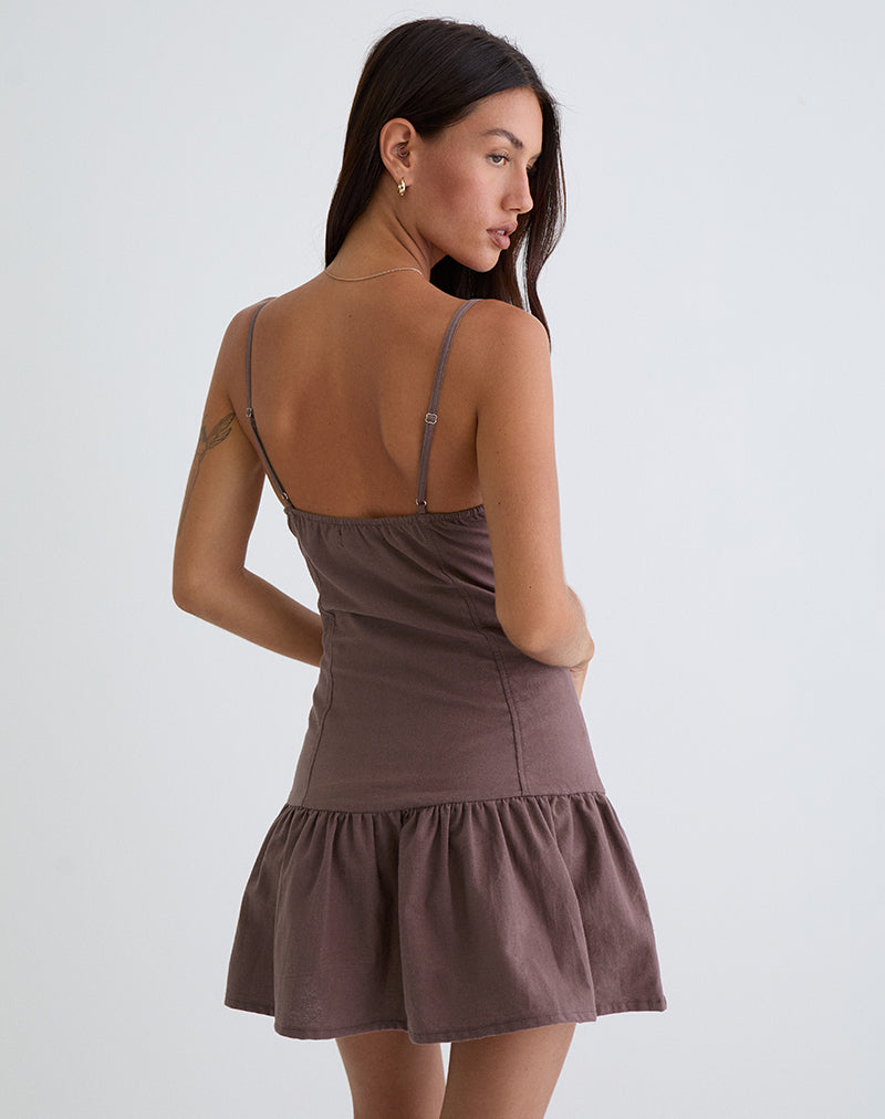 Image of Yuha Buttoned Mini Dress in Deep Taupe