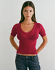 Image of Yura Top in Pointelle Knit Deep Red