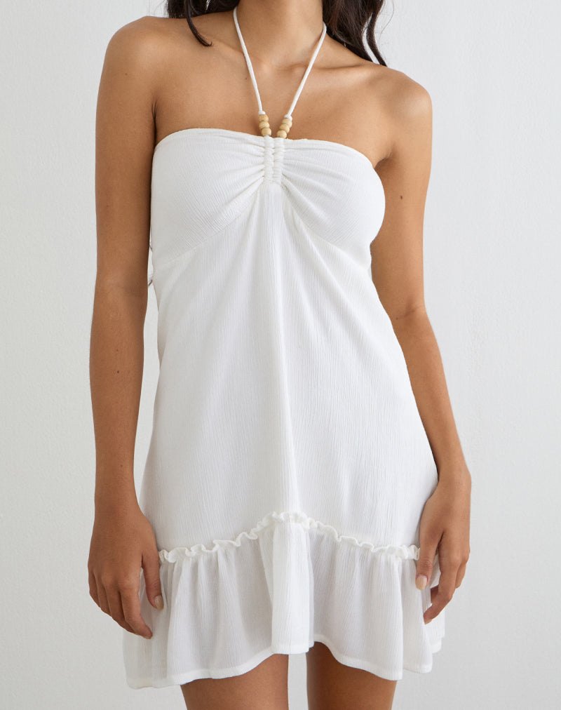 Image of Yvelise Mini Dress in Crinkle Off White with Beads