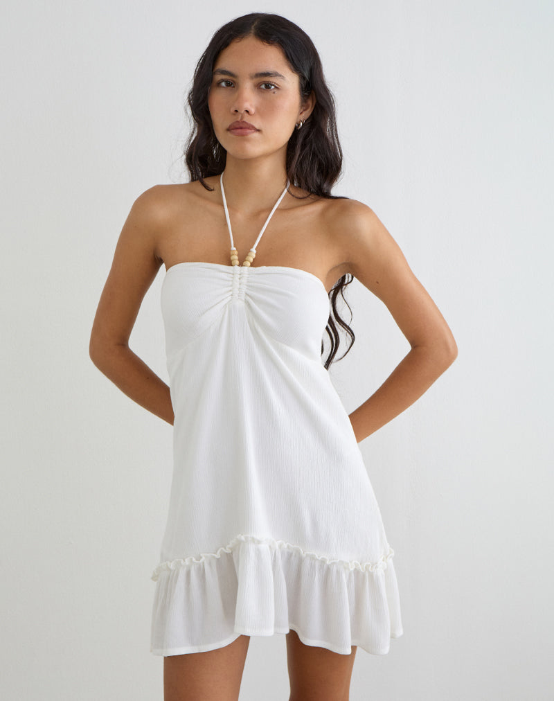 Image of Yvelise Mini Dress in Crinkle Off White with Beads