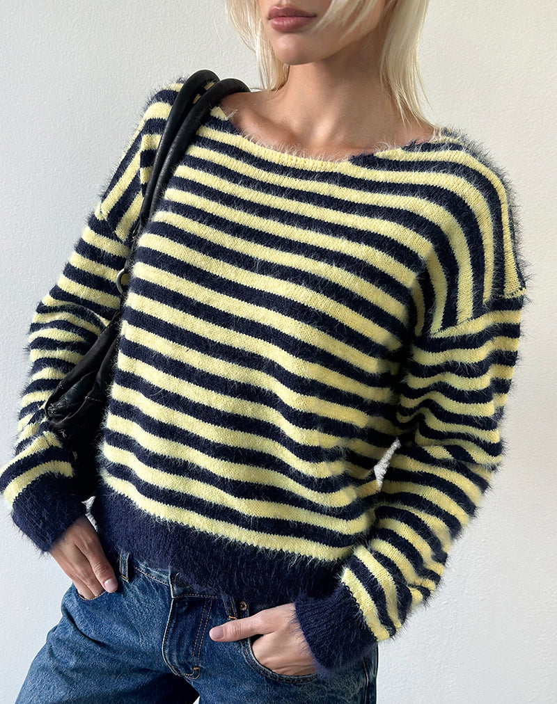Image of Zalo Jumper in Knit Stripe Yellow and Navy