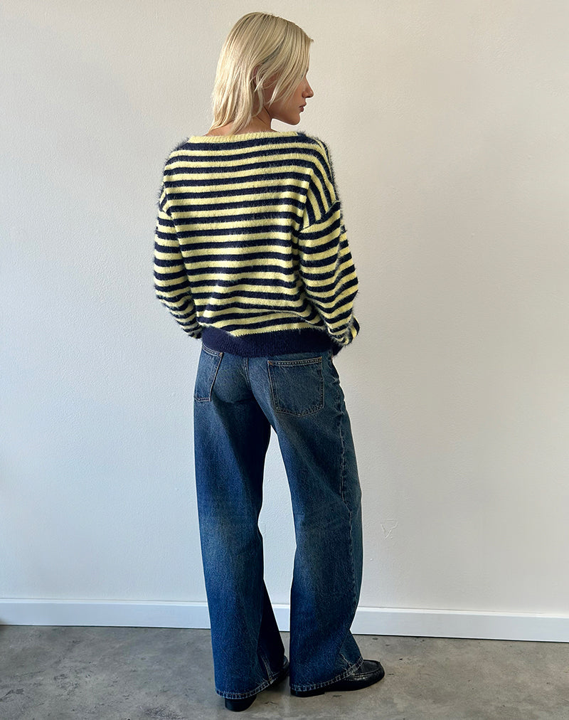 Image of Zalo Jumper in Knit Stripe Yellow and Navy