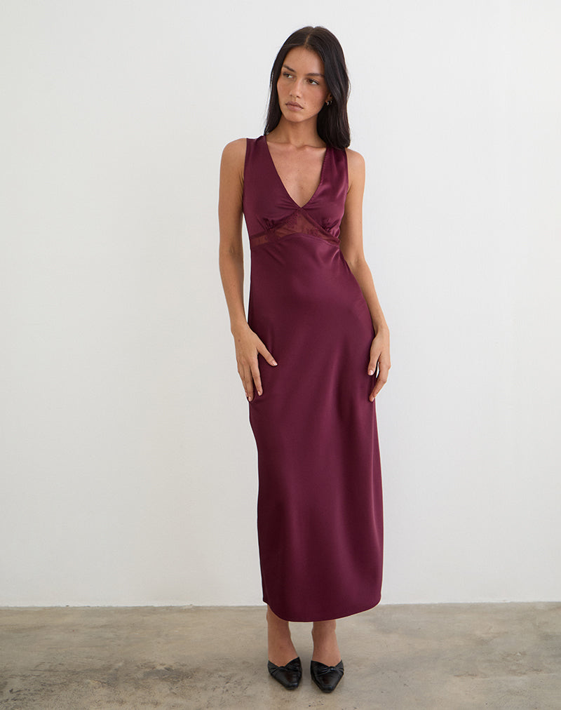Image of Zarita Satin Maxi Dress in Zinfandel