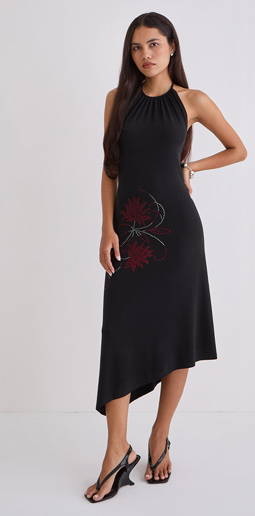 Image of Zavine Midi Dress in Cupro Diamante Flower Black
