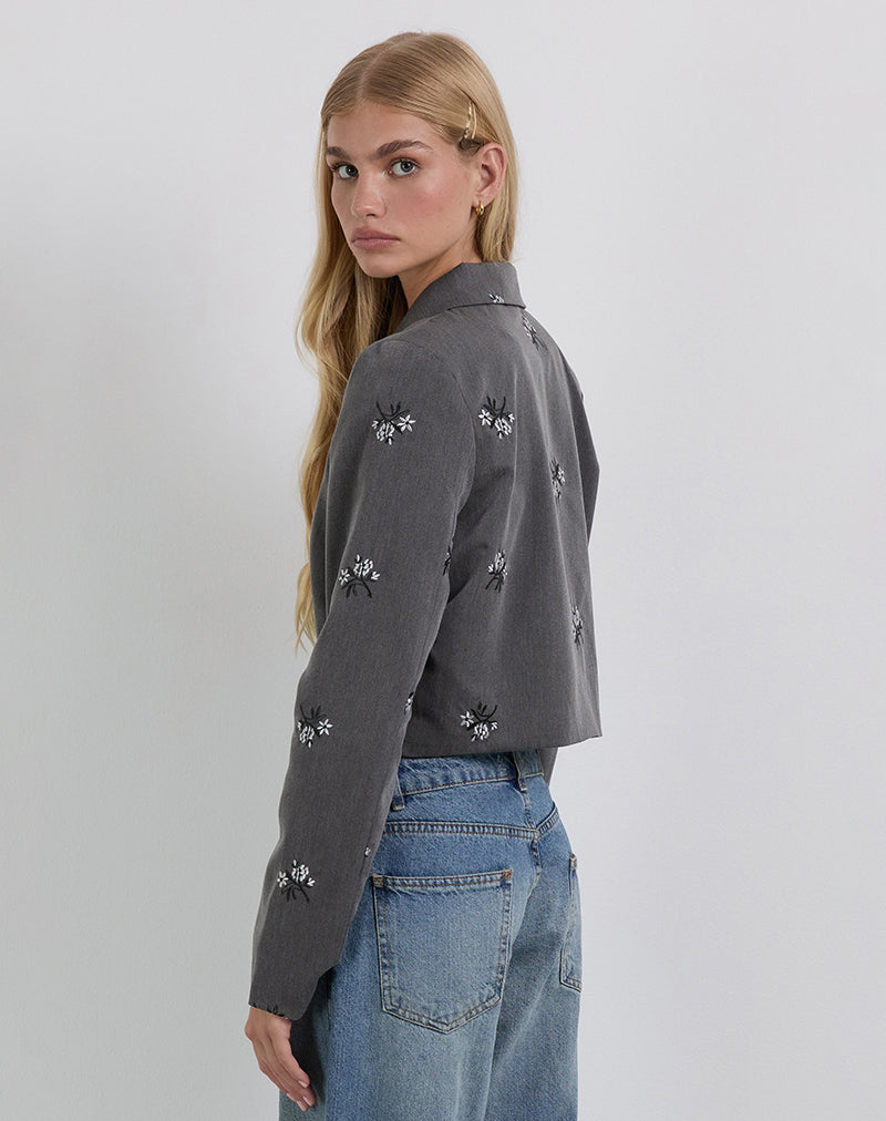 Image of Zedari Jacket in Floral Embroidery Tailoring Charcoal