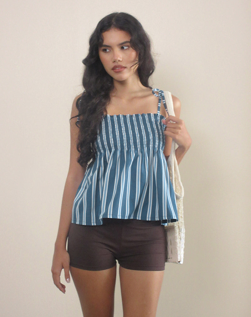 Image of Zerah Top in Poplin Formal Stripe Navy