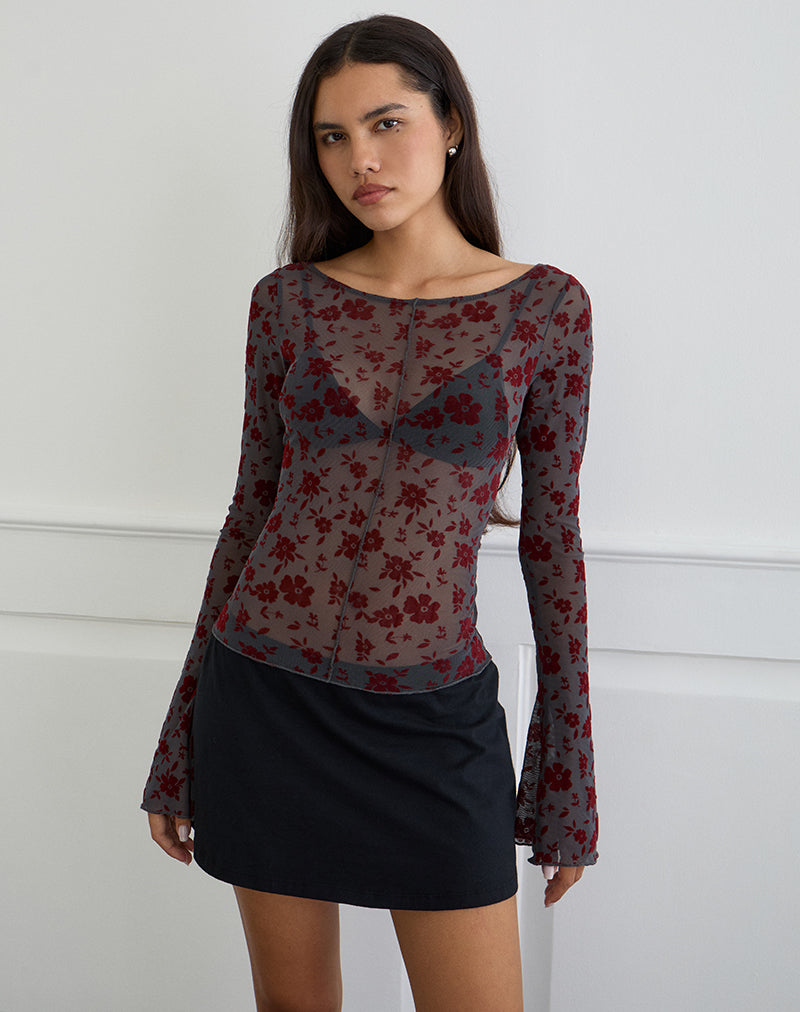 Image of Zerlin Top in Garden Floral Blue Grey