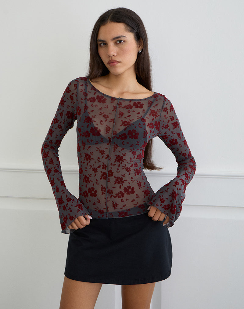 Image of Zerlin Top in Garden Floral Blue Grey