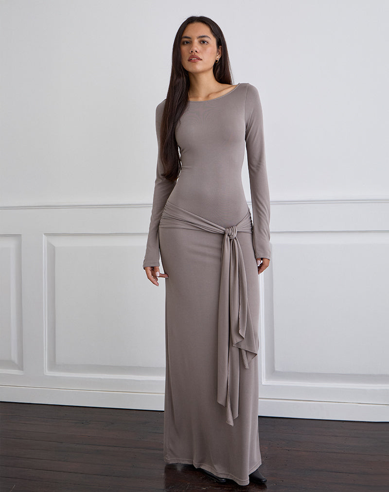 Image of Zeya Maxi Dress in Cupro Taupe Grey