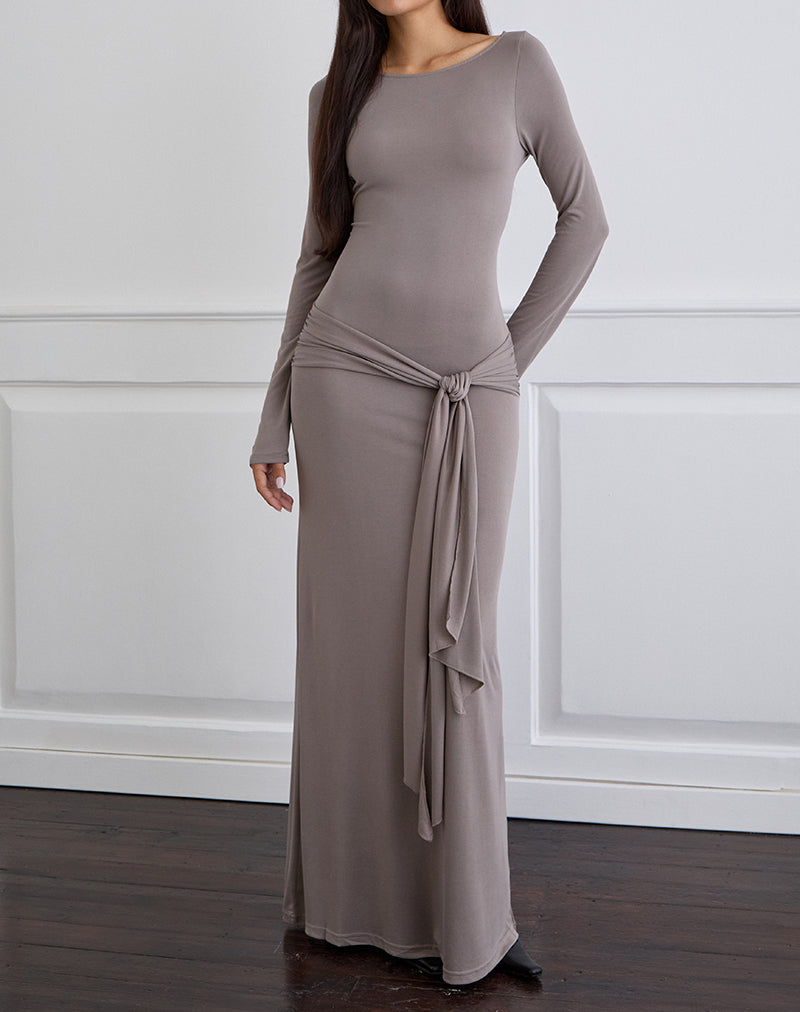 Image of Zeya Maxi Dress in Cupro Taupe Grey