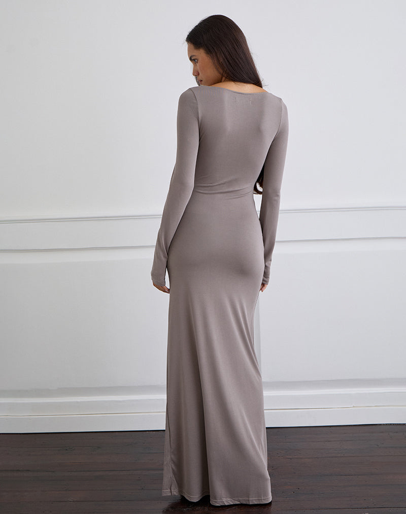 Image of Zeya Maxi Dress in Cupro Taupe Grey