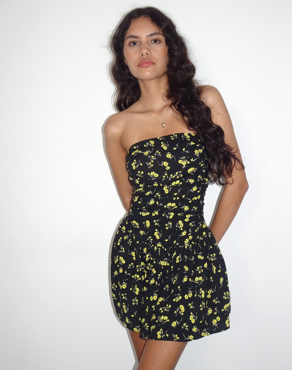 Zhao Bandeau Mini Dress in Buttercup Black and Yellow