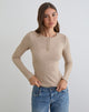 Image of Zinta Long Sleeve Button Up Top in Rib Knit Oat