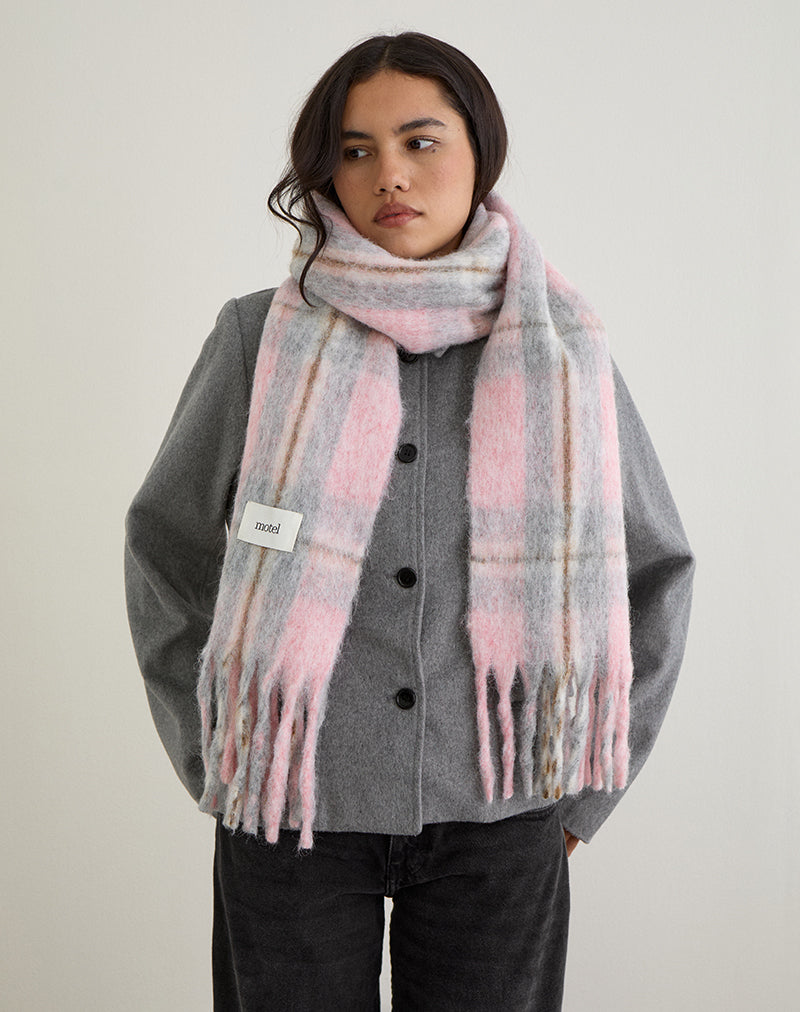 Image of Scarf in Brushed Knit Pink Check