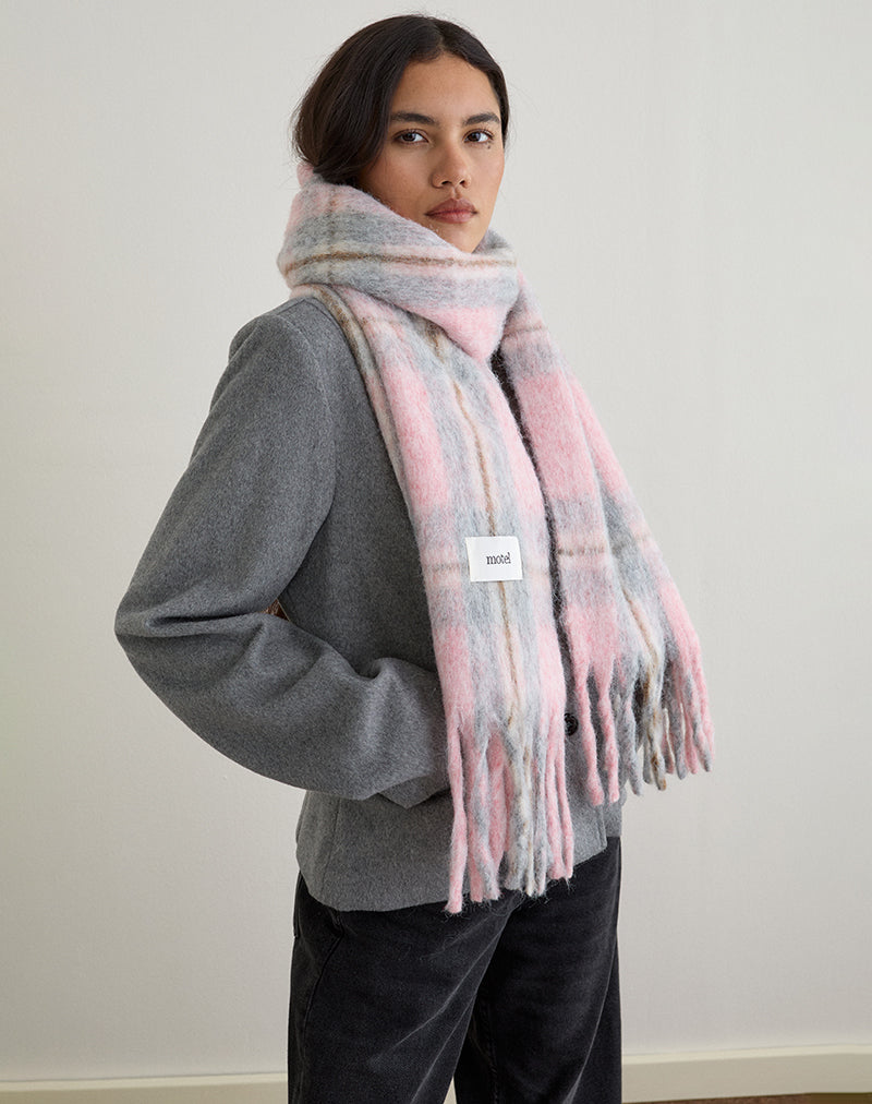 Image of Scarf in Brushed Knit Pink Check