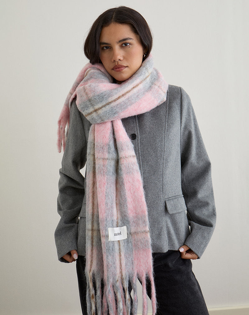 Image of Scarf in Brushed Knit Pink Check