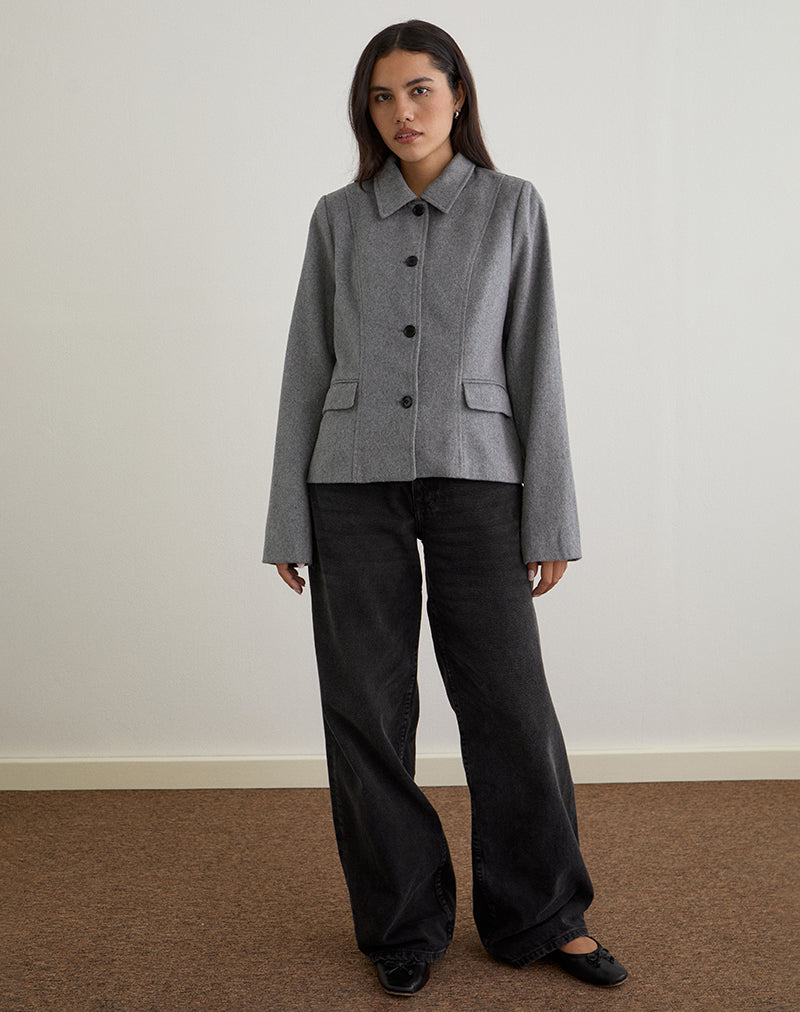 Image of Ziya Collared Button Up Jacket in Wool Grey