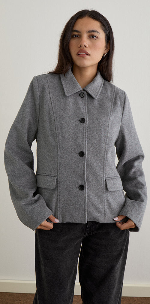 Image of Ziya Collared Button Up Jacket in Wool Grey