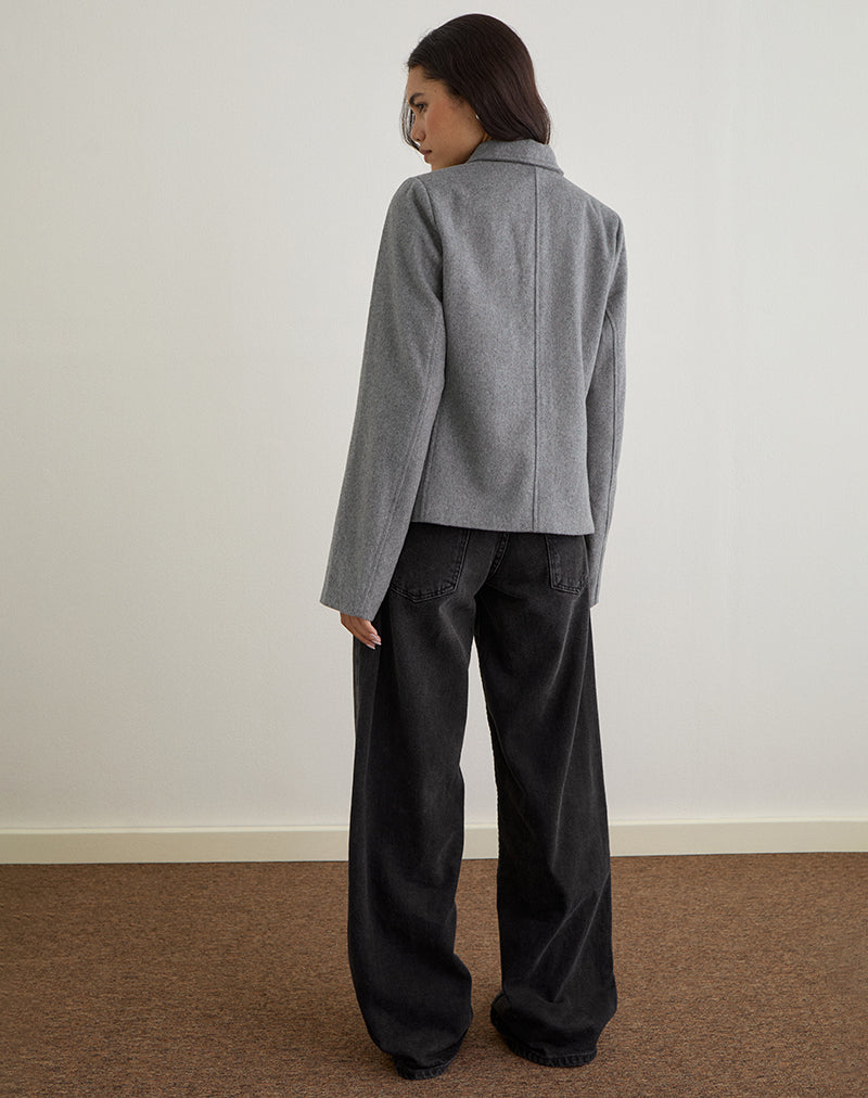 Image of Ziya Collared Button Up Jacket in Wool Grey