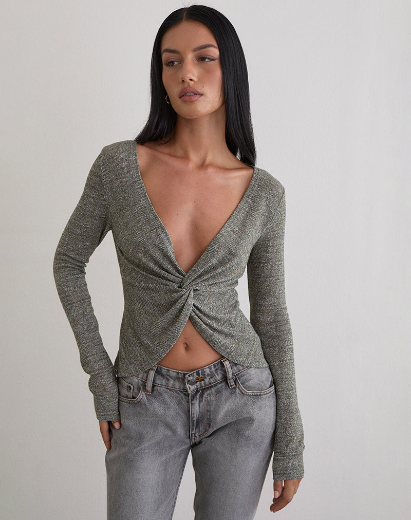 Zoril Twist Top in Glitter Knit Khaki