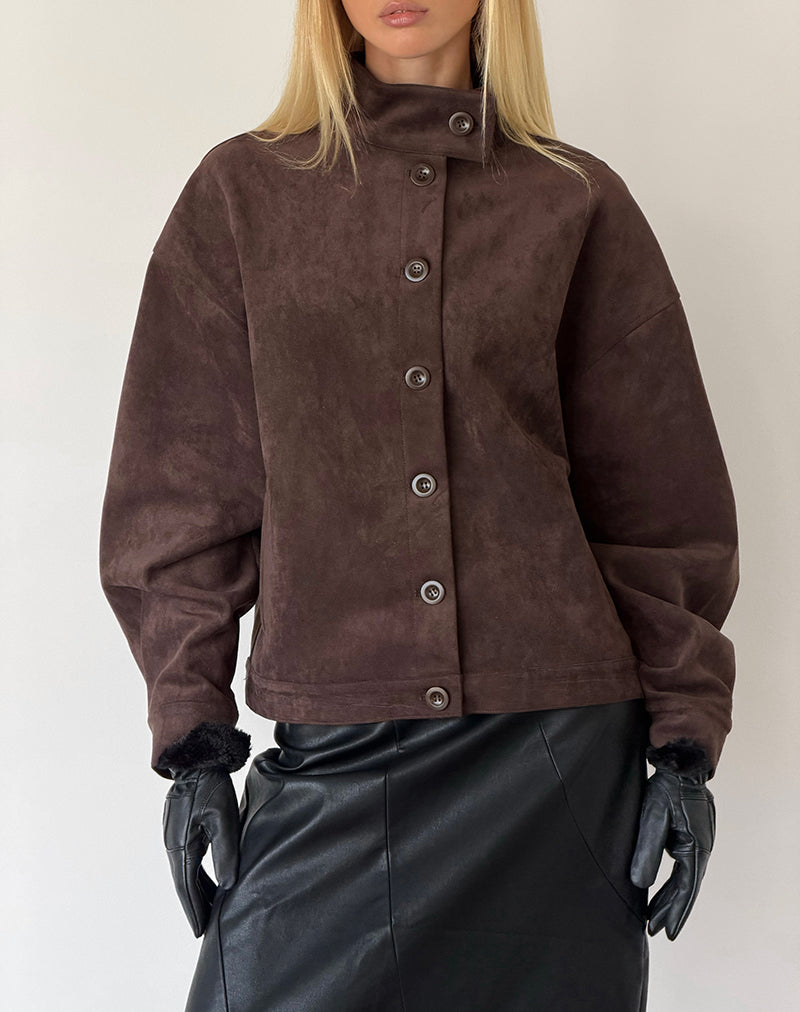 Image of Lastika Jacket in Faux Suede Dark Brown