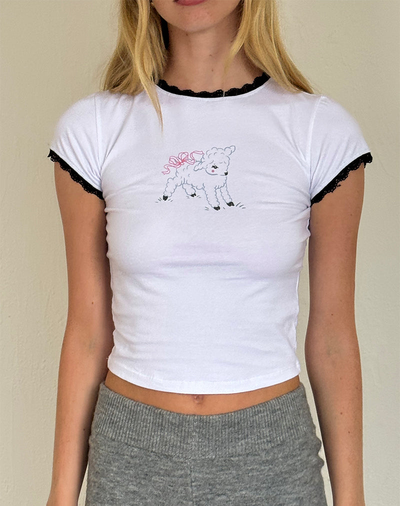 Zyzy Tee in White with Sheep Print