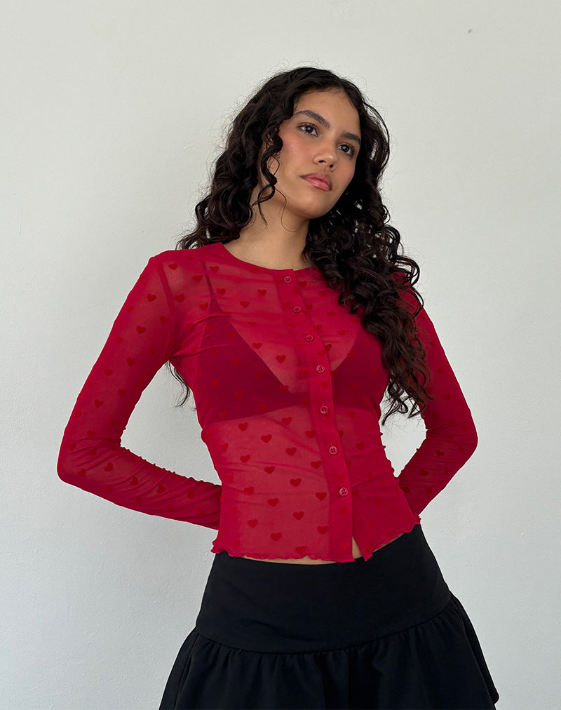 Kahula Shirt in Red Heart Flocked Mesh
