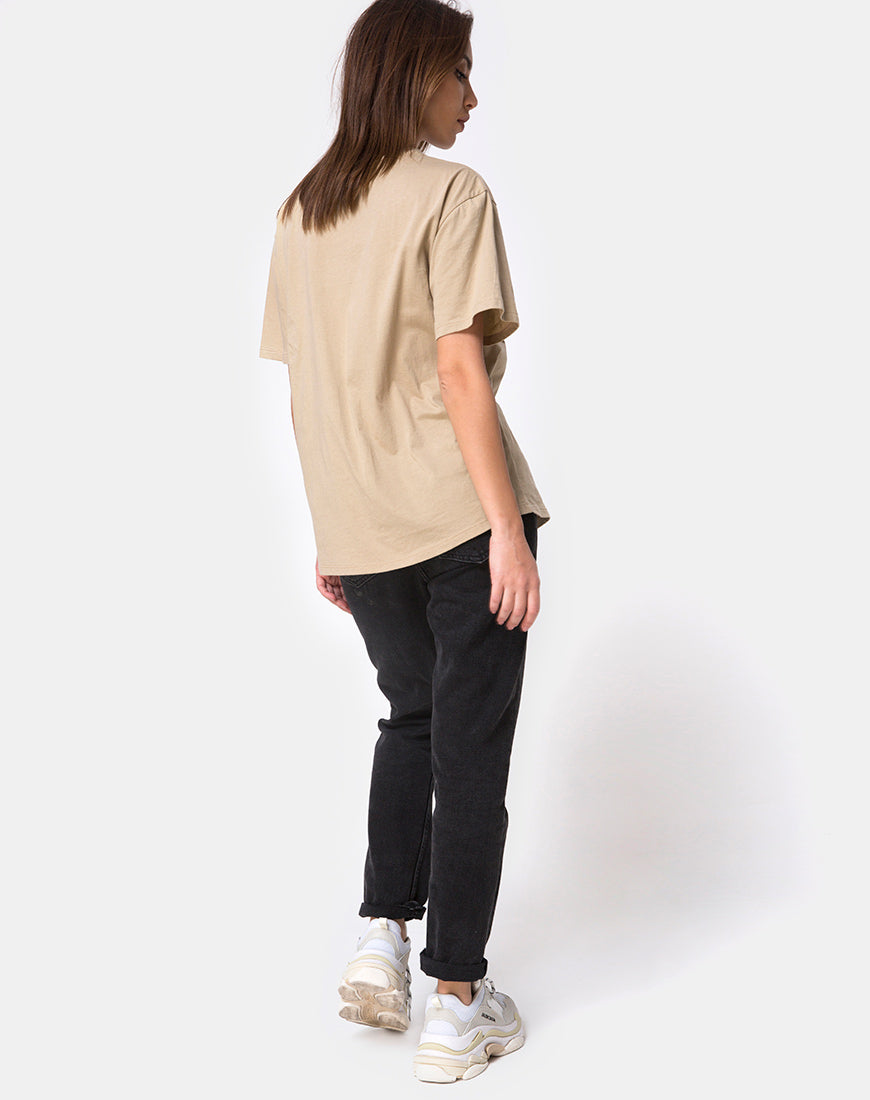 Image of Oversize Basic Tee in Tan with Angel Embroidery