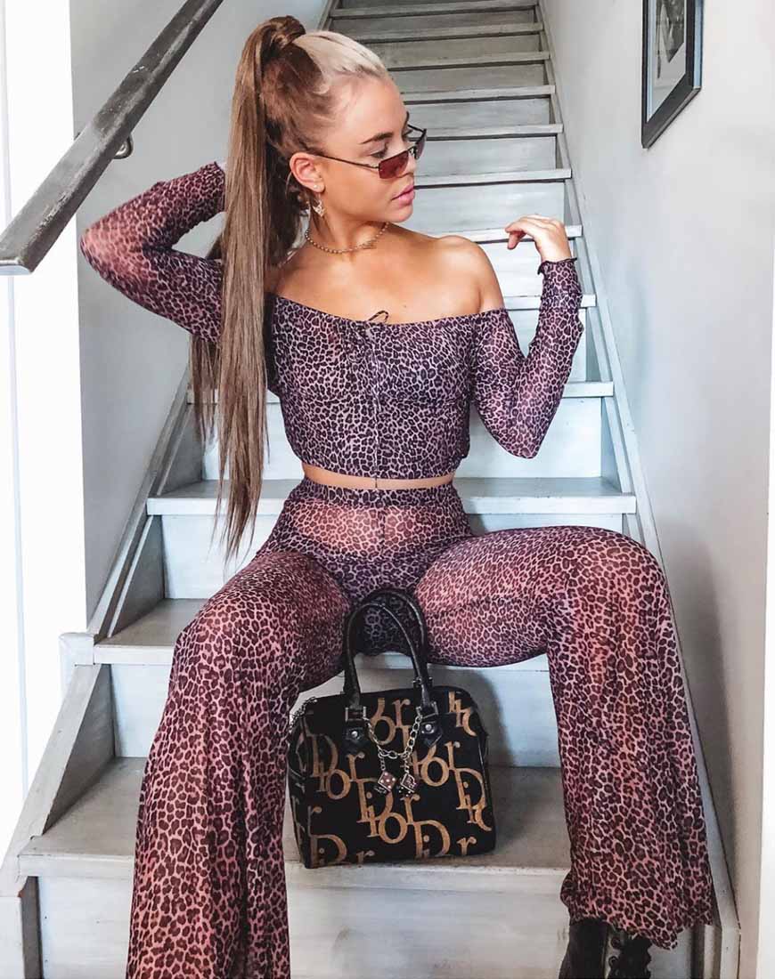 Image of Herlom Flare Trouser in Rar Leopard Mesh