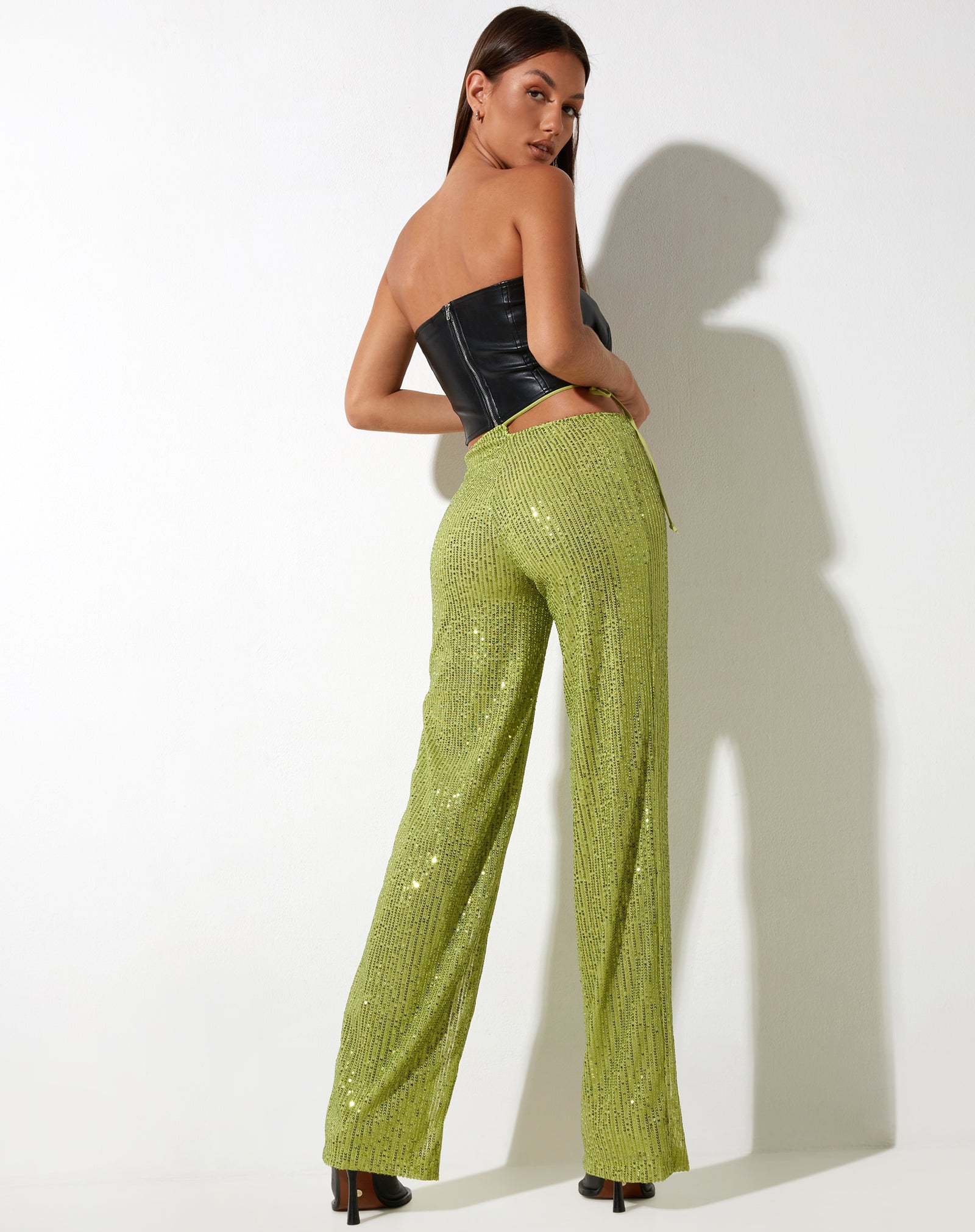Lime Green Sequin Wide Leg Trouser  Sanju  motelrockscom