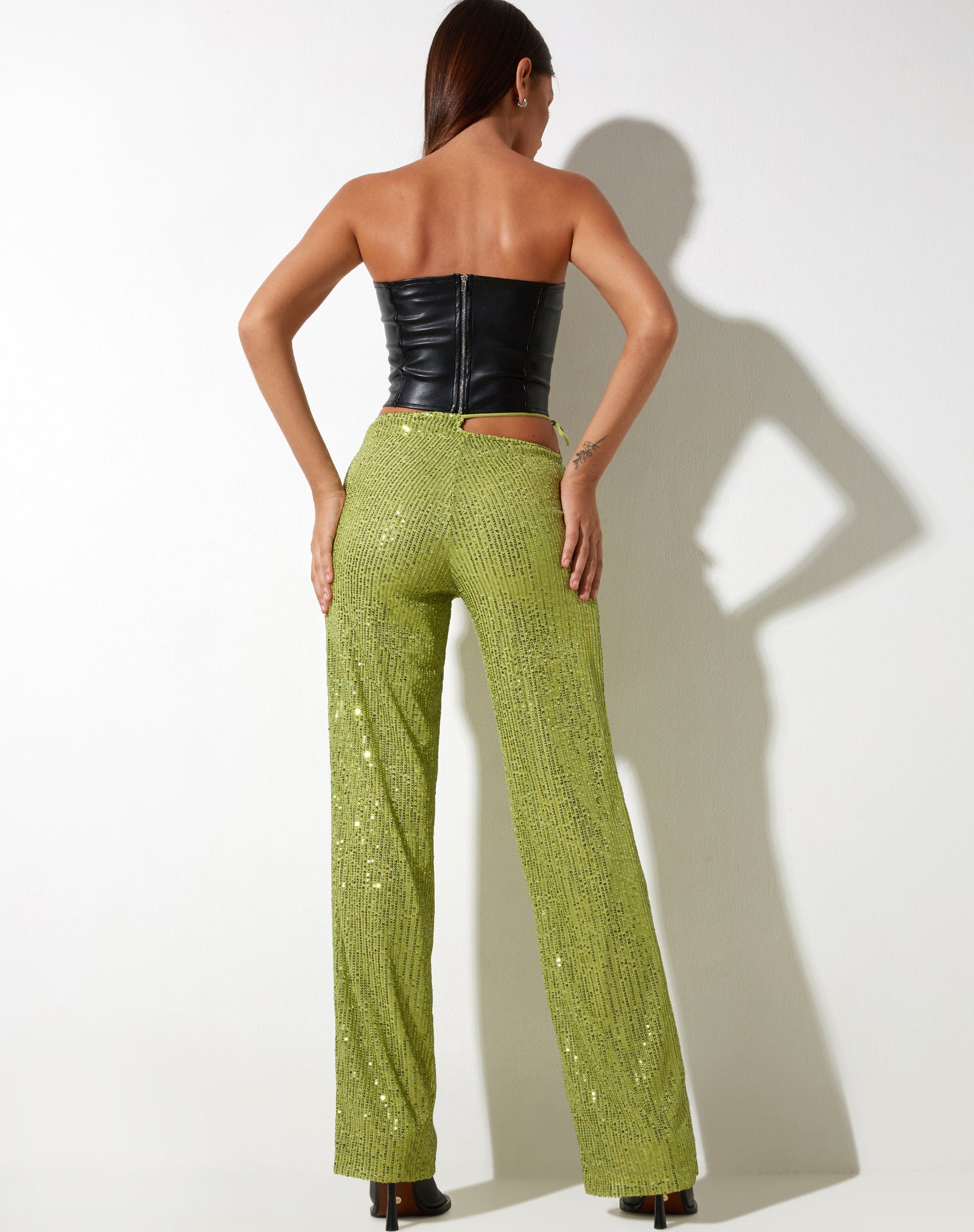 Emerald Green Sequin Wide Leg Trousers  PrettyLittleThing IL