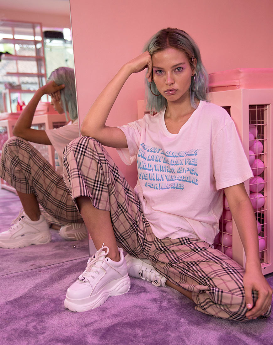 Image of Oversize Basic Tee in Soft Pink with Almond Milk Girl Text  X Top Girl