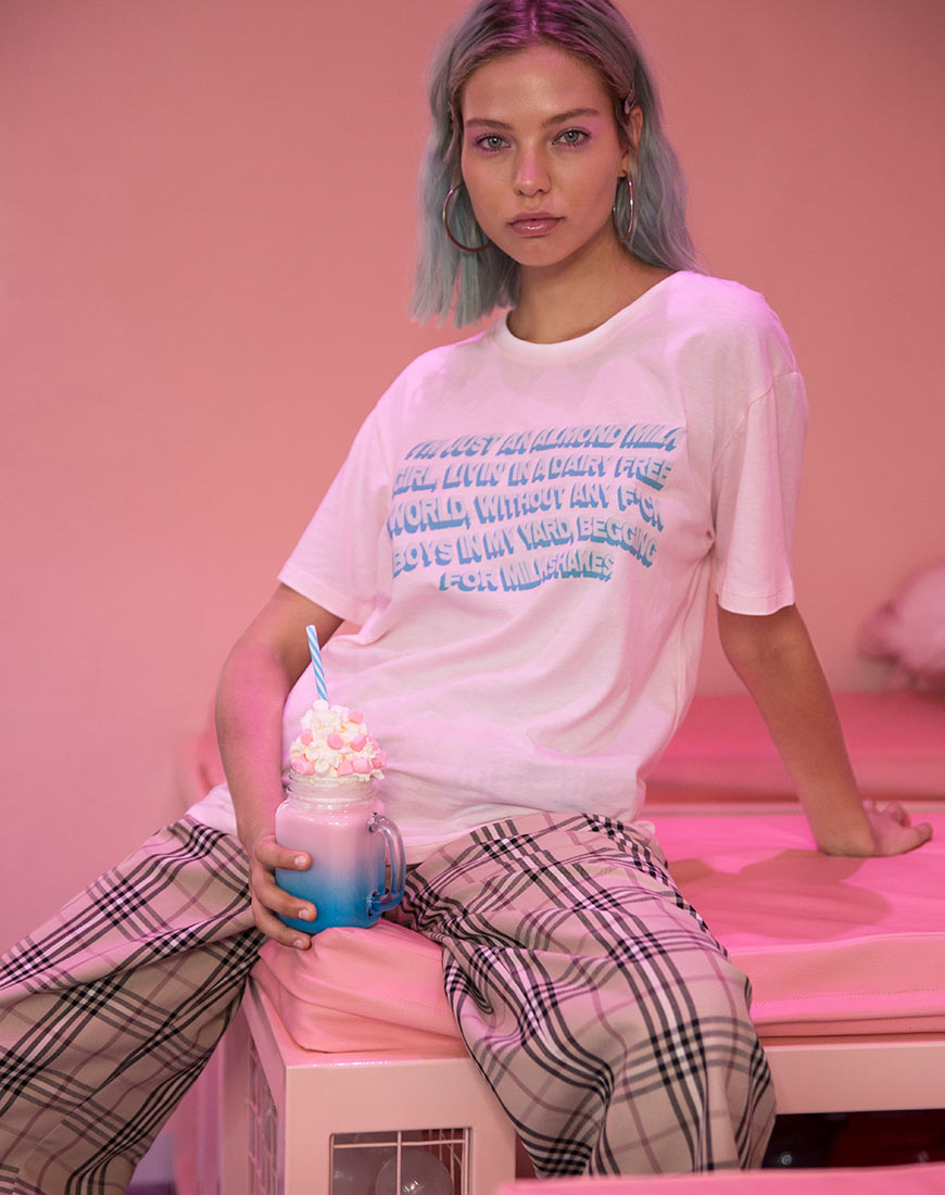 Image of Oversize Basic Tee in Soft Pink with Almond Milk Girl Text  X Top Girl