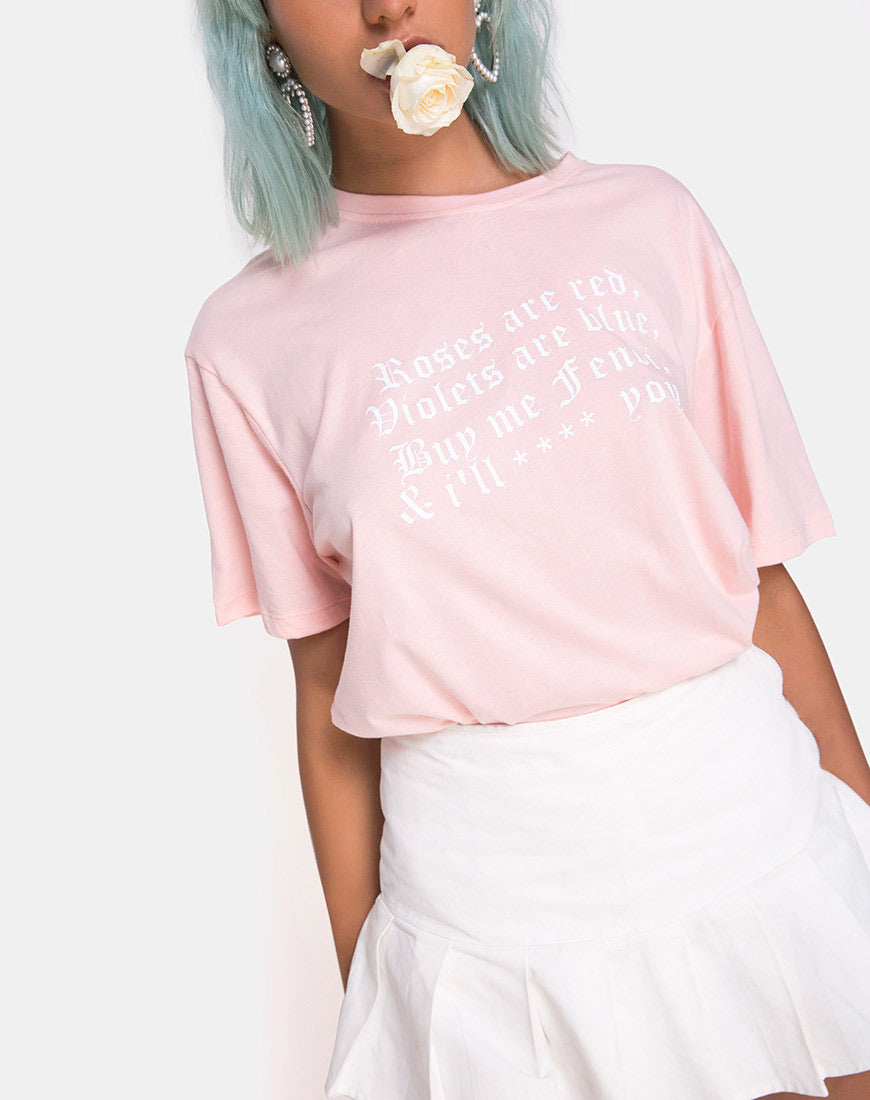 Image of Oversize Basic Tee in Pink with Roses are Red Text  X Top Girl