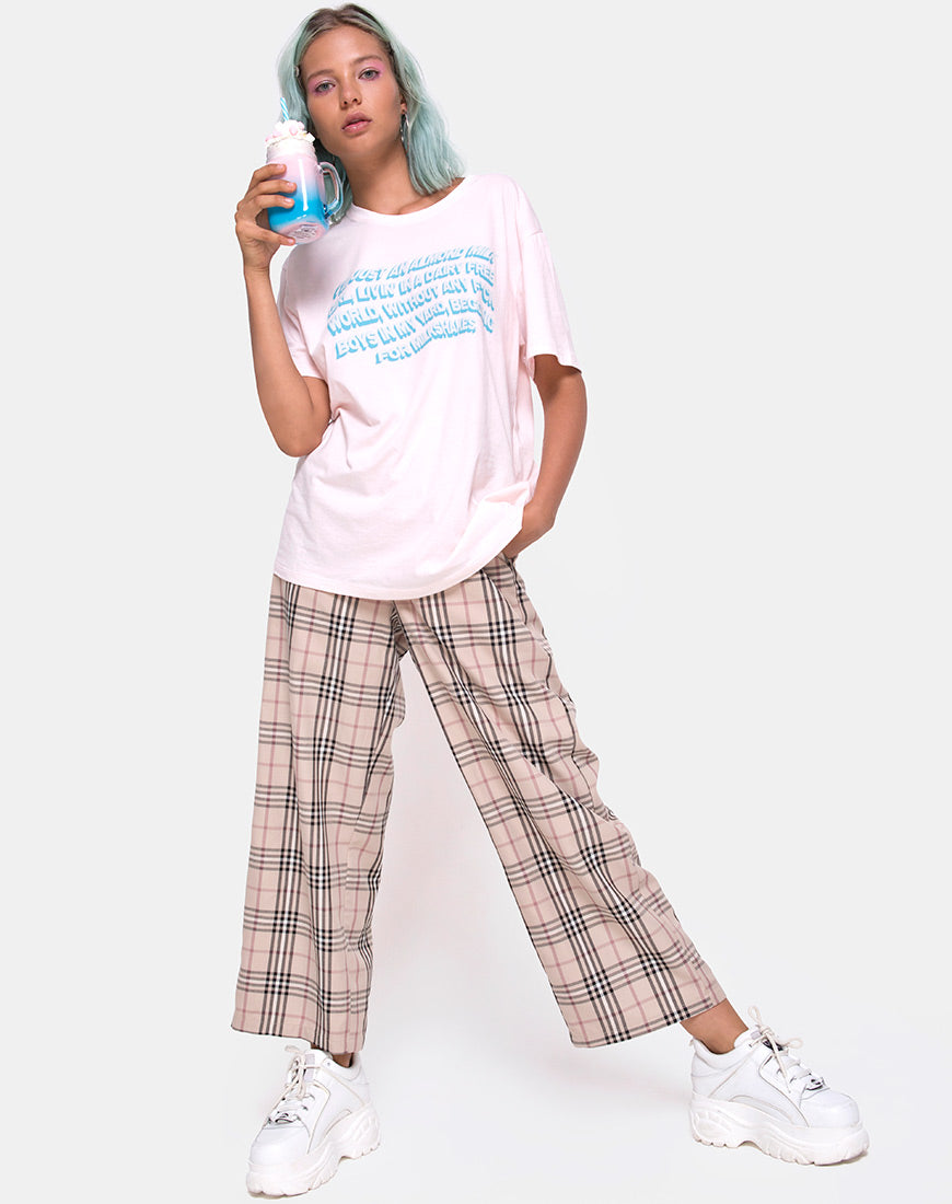 Image of Oversize Basic Tee in Soft Pink with Almond Milk Girl Text  X Top Girl