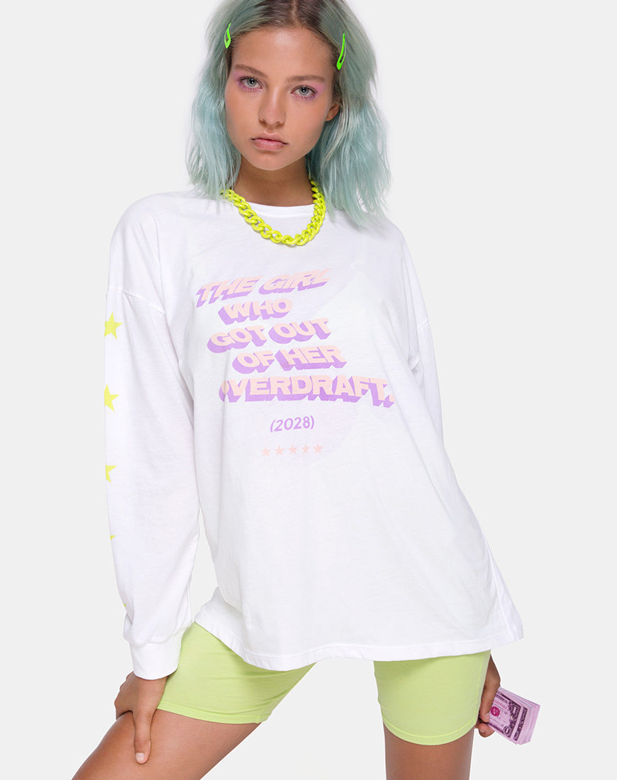 Image of Lottie Longsleeve Tee in White with Overdraft Text  X Top Girl