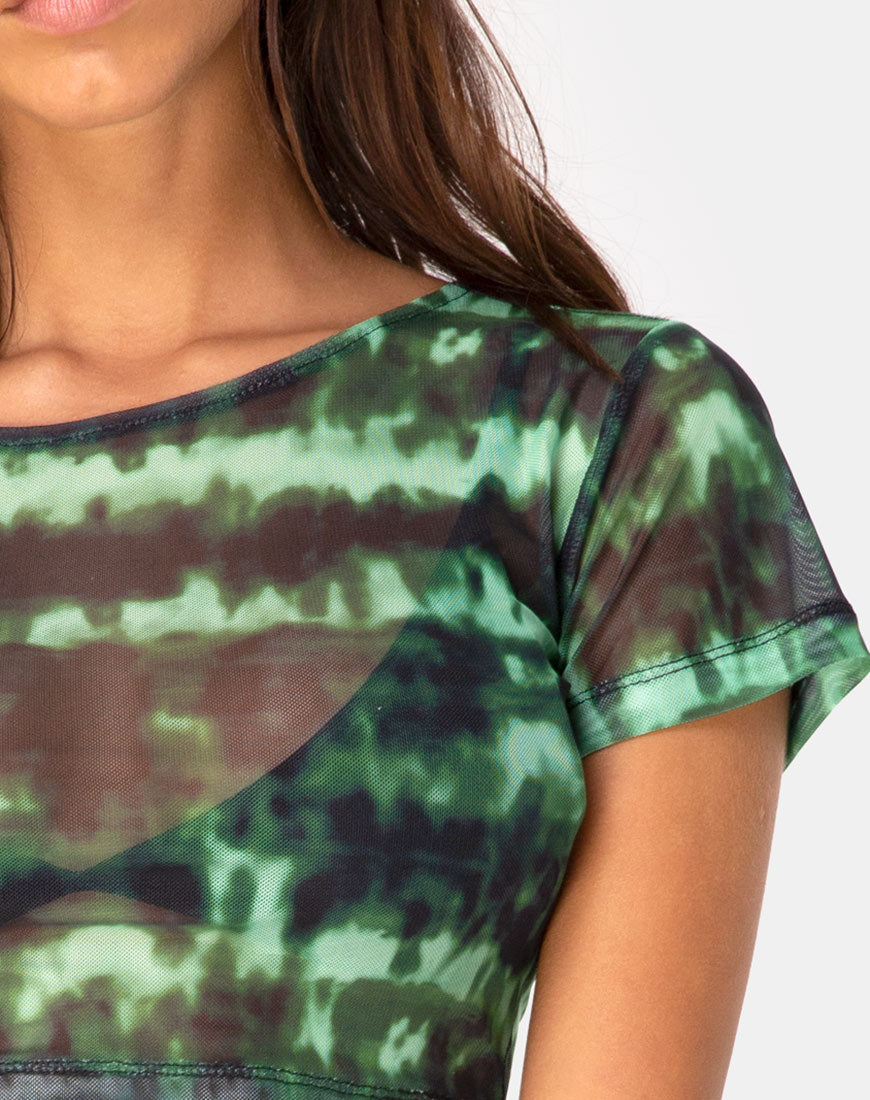 Image of Tindy Crop Top in Tie Dye Turquoise Mesh