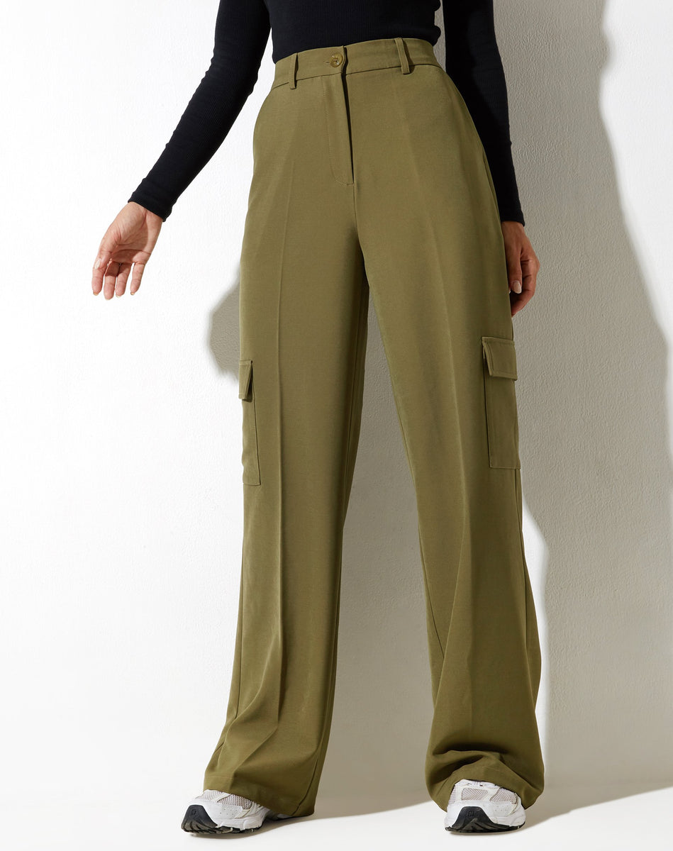 Wide Leg Olive Green Cargo Trouser | Abba – motelrocks.com