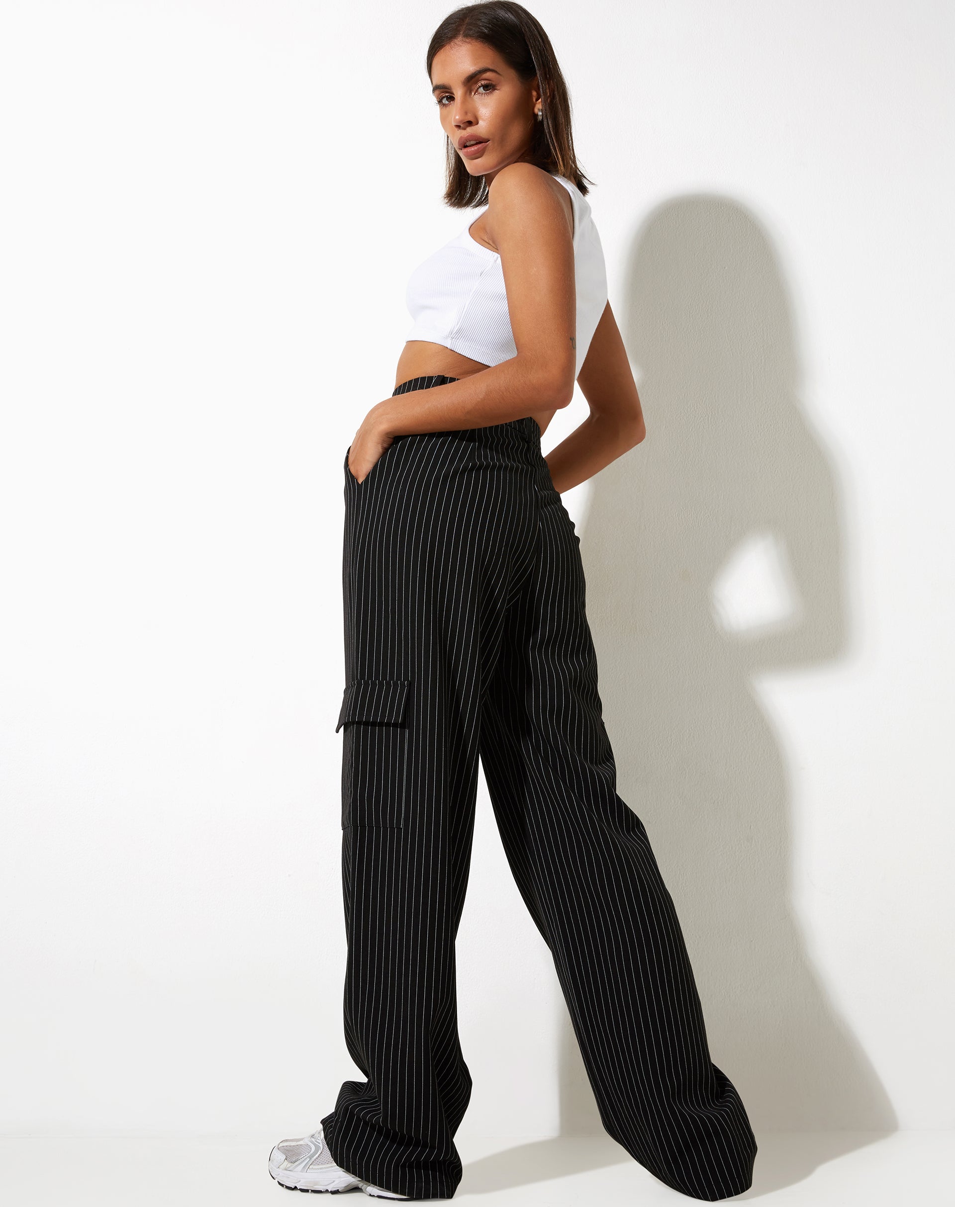 Pinstripe clearance cargo trousers