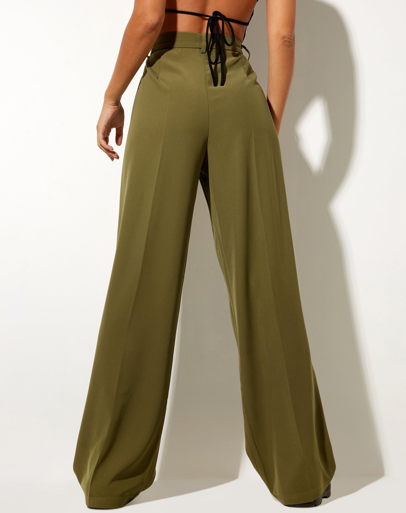 Junice Trousers - Tailored Pleated Elastic Waist Trousers in Khaki | Showpo