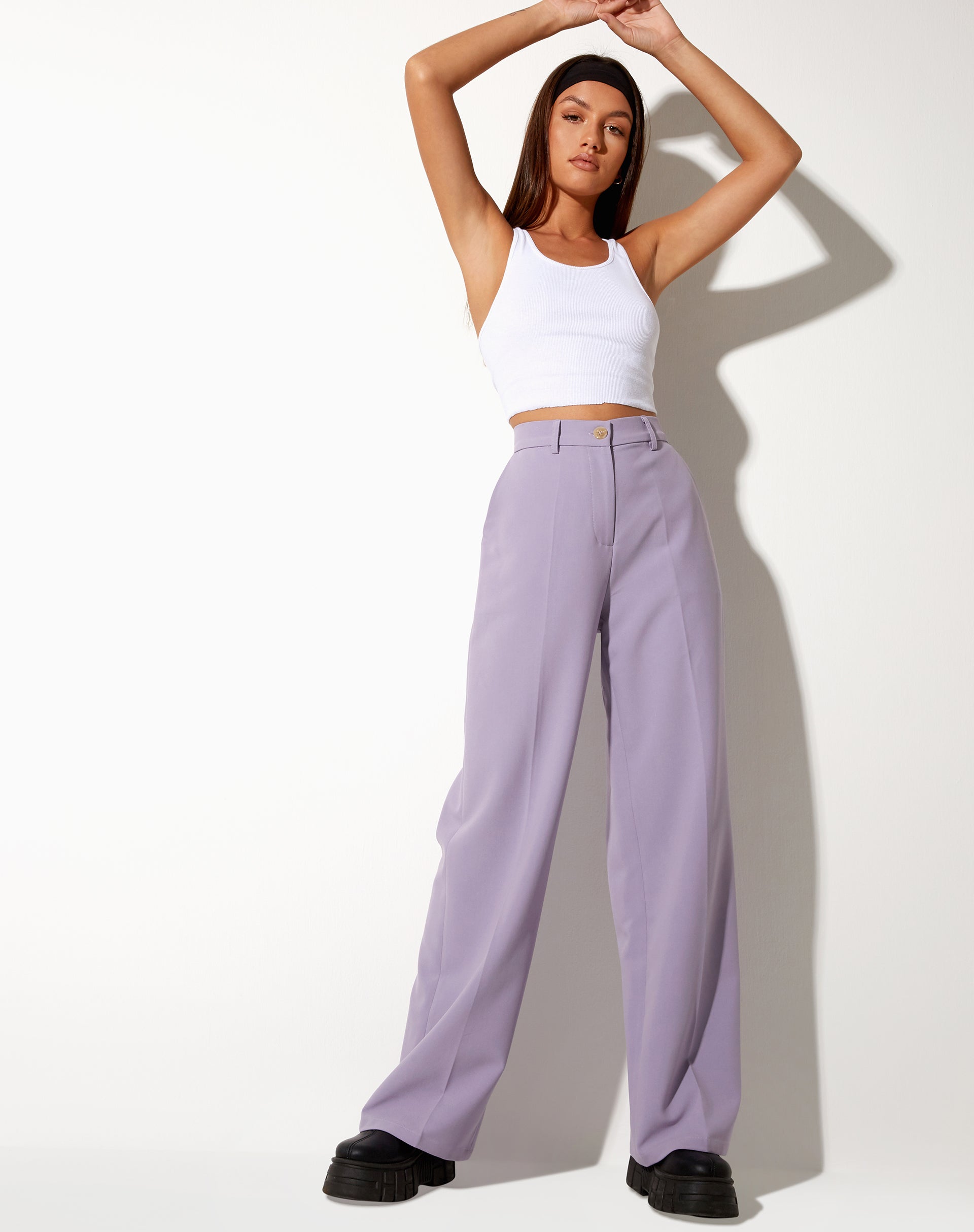 Purple High Waisted Straight Leg Tailored Trouser | Abba – motelrocks.com
