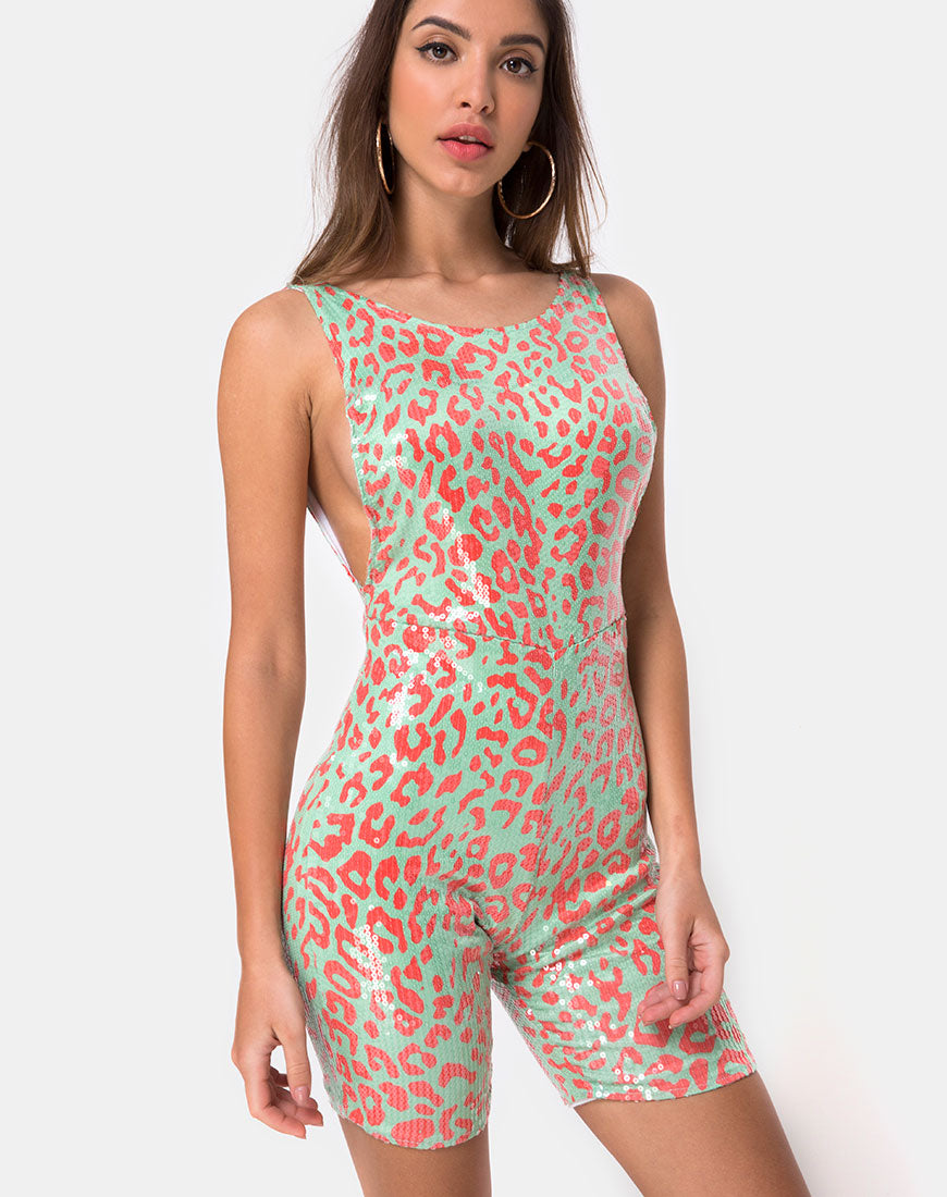 Image of Acro Unitard in Fluro Leopard Clear Sequin