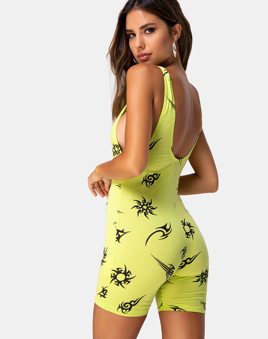 Image of Acro unitard in Green with Tribal Repeat
