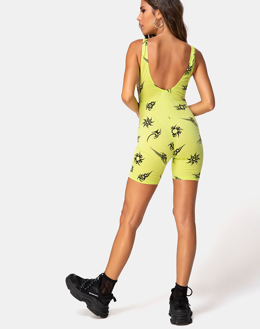 Image of Acro unitard in Green with Tribal Repeat