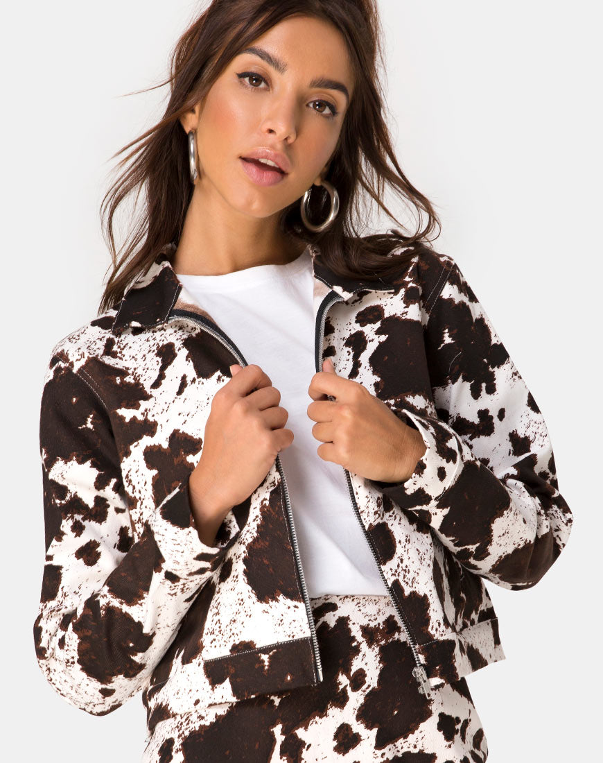 Image of Agatha Jacket in Cow Hide Brown and White