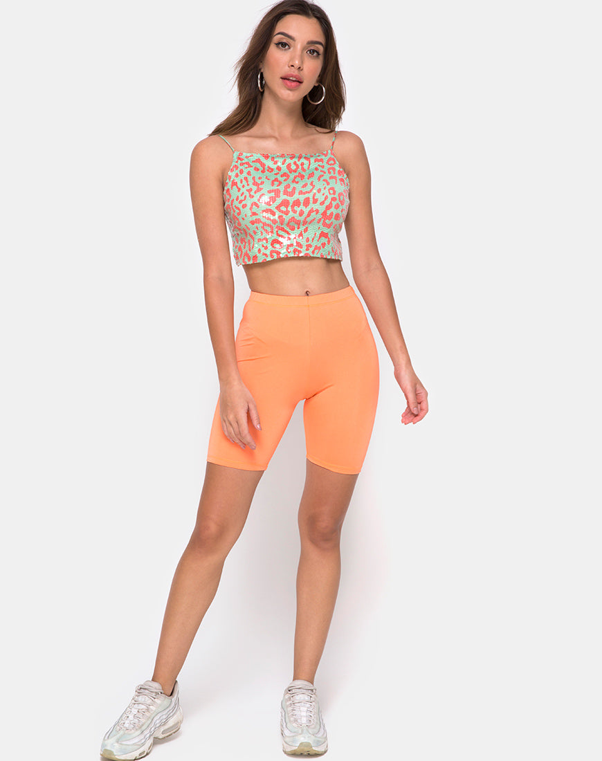 Image of Ahena Crop Top in Fluro Leopard with Clear Sequin