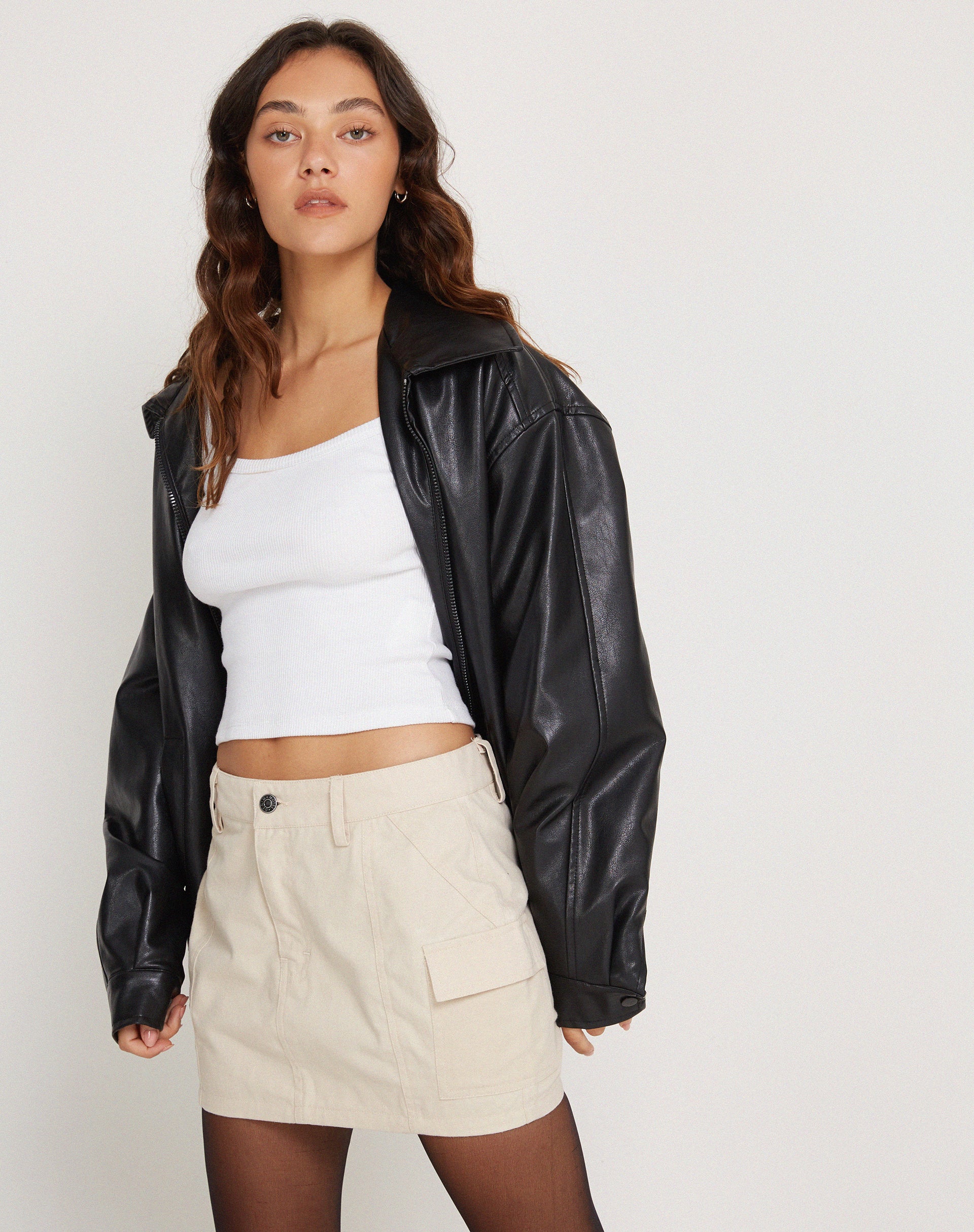 image of Ajeng Low Rise Cargo Mini Skirt in Ecru