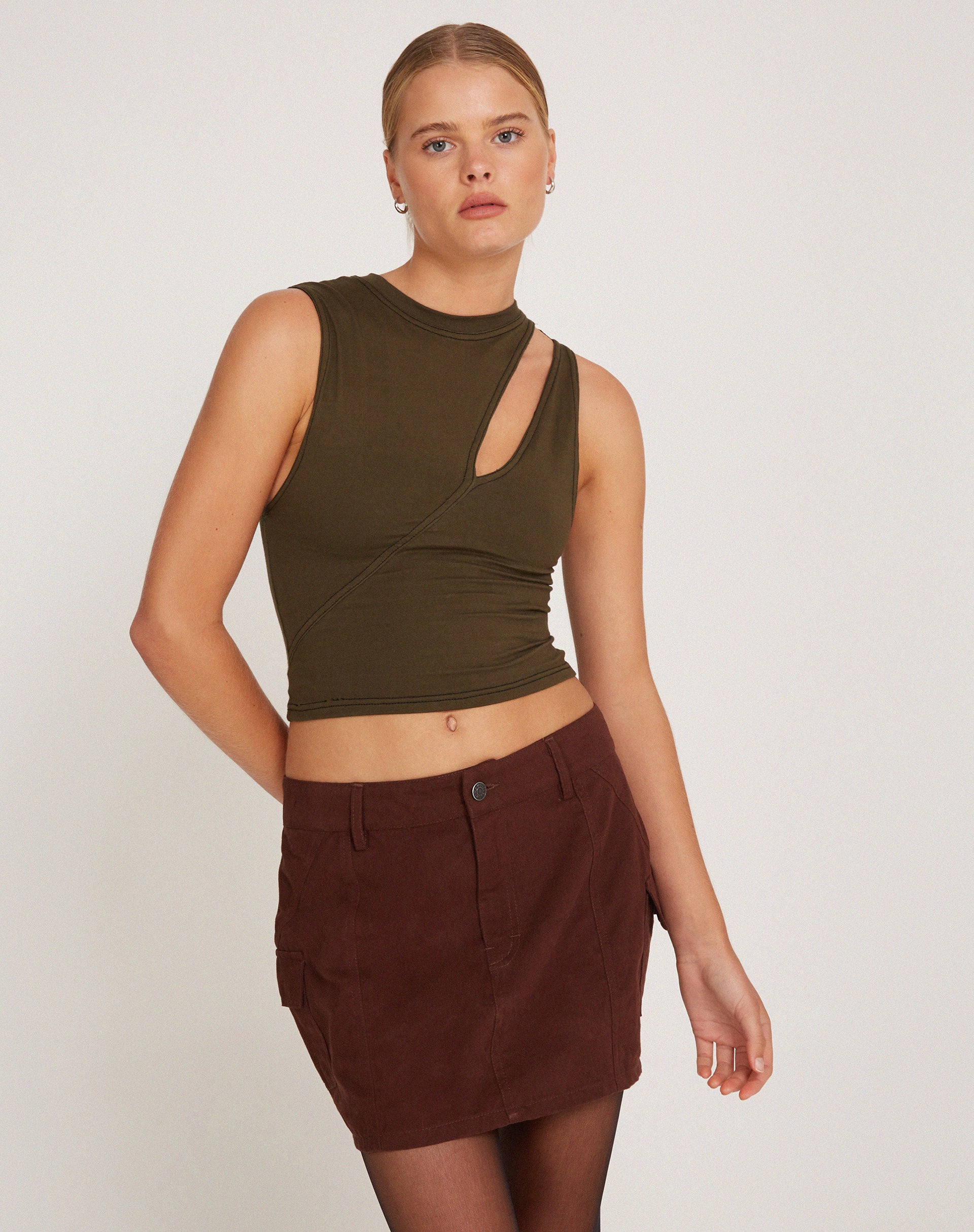 Image of Ajeng Low Rise Cargo Mini Skirt in Seal Brown