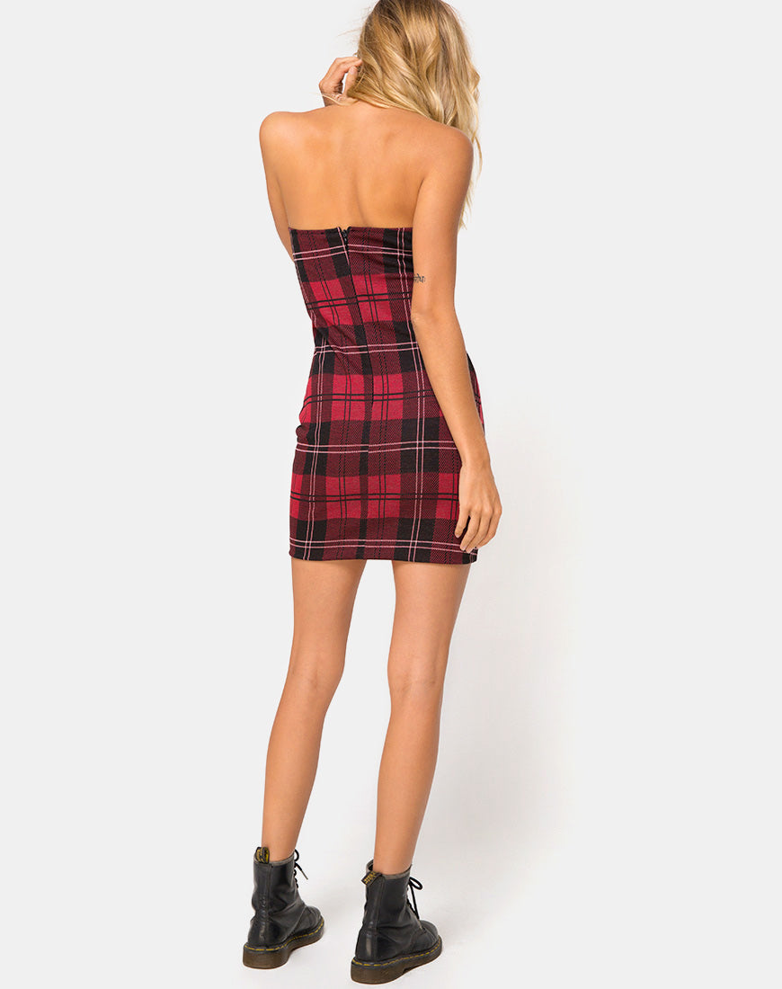 Image of Ajuste Bodycon Dress in Plaid Red