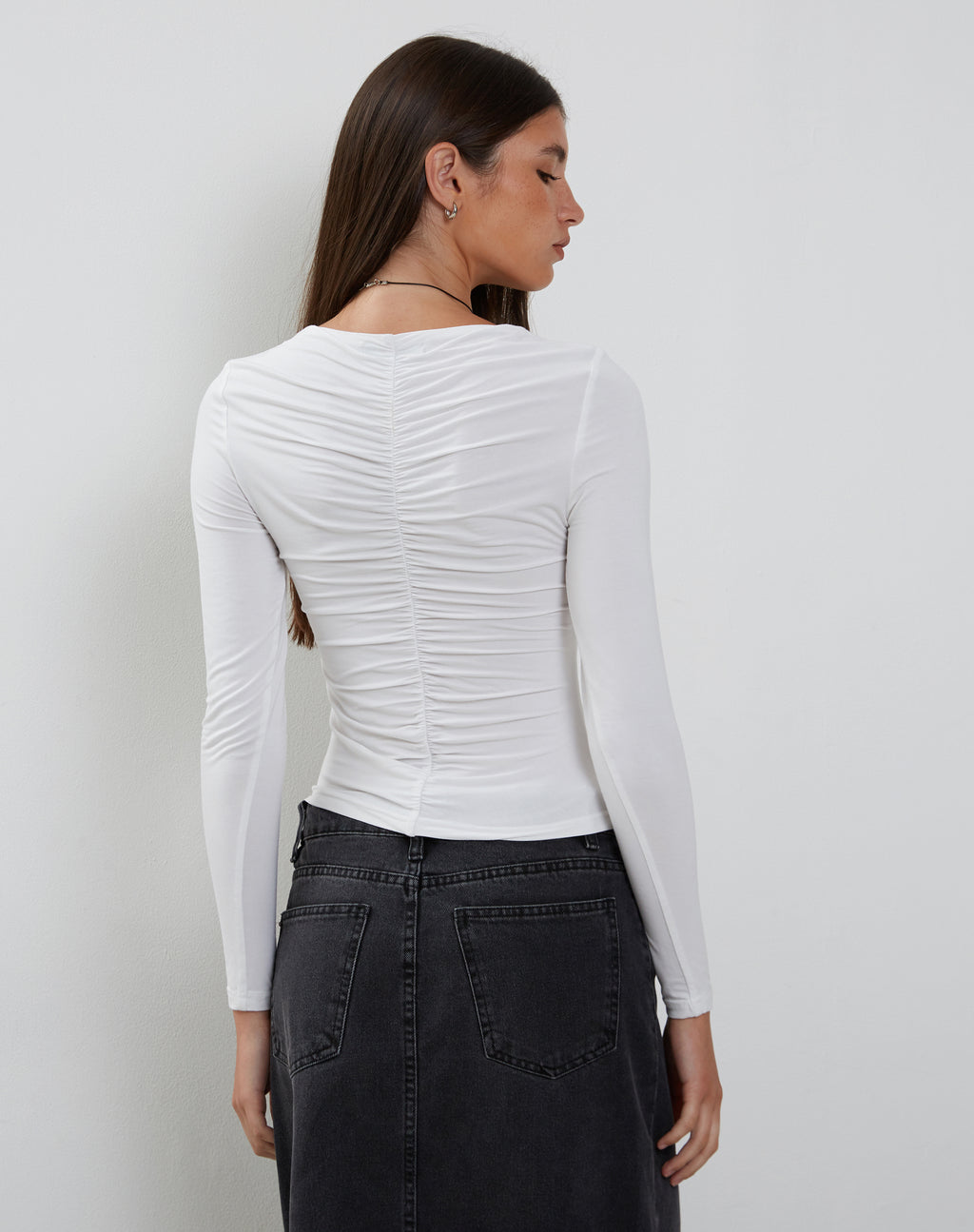 Akiane Ruched Long Sleeve Top in White